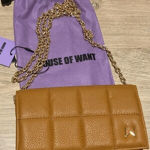 House of Want Vegan Crossbody Bag w/Gold Chain and Dust Bag Reduced Shipping!